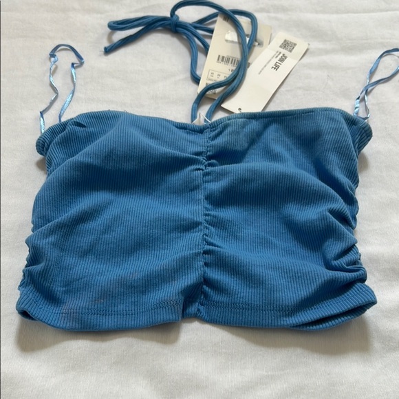 NWT- Zara Ruched Blue Halter Top - Picture 4 of 4
